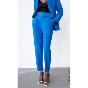 ZARA azure blue belted trousers pants